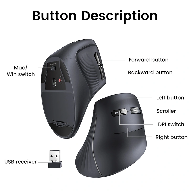 UGREEN Multi-Mode Vertical Mouse - Black - MU008 - Image 6
